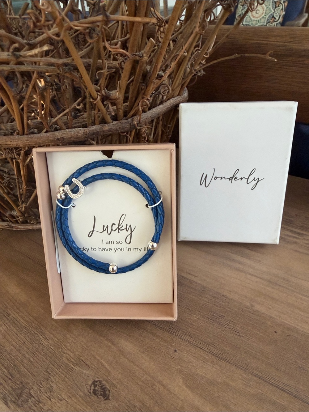 Wonderly Lucky Blue Braided Double Wrap Bracelet with Silver Accents